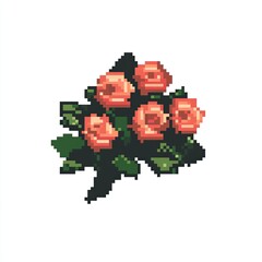Pixel Art Rose Bouquet Romantic 8 bit Flowers Digital Roses Floral Design
