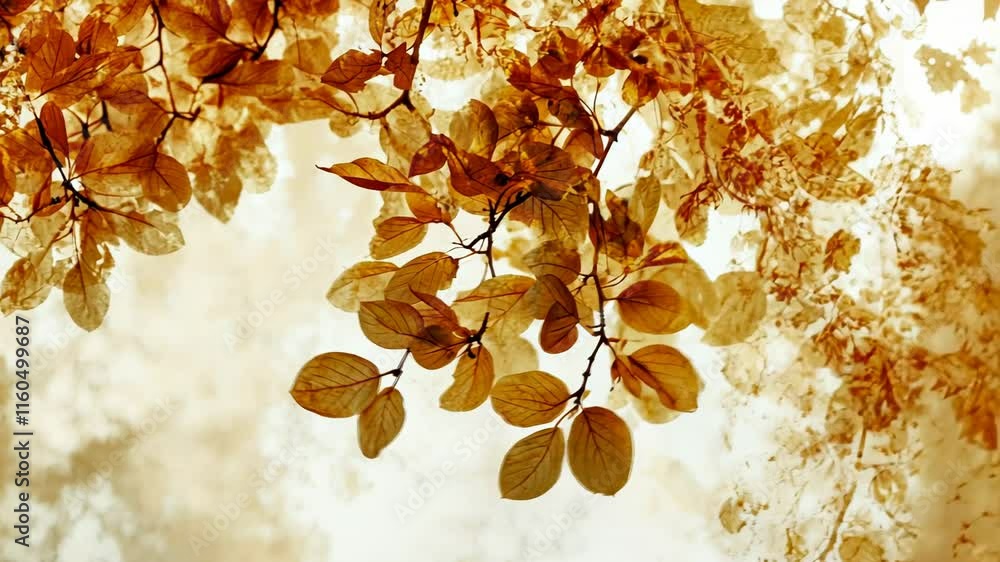 Poster tree branch with leaves is shown in a yellowish color. the leaves are scattered and the branch is th
