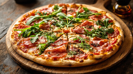 Spicy Chili Con Carne with Sour Cream and Fresh Herbs in Rustic Bowl on Wooden Background .