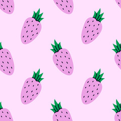 Strawberry Seamless Pattern. Minimal Fruit background with falling hand drawn playful berries. Repeat vector illustration in flat style