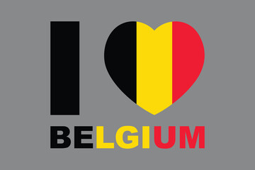 I love Belgium Word with heart shape, Flag of Belgium national country symbol illustration Vector, Rectangle Belgium flag illustration, Flat vector illustration
