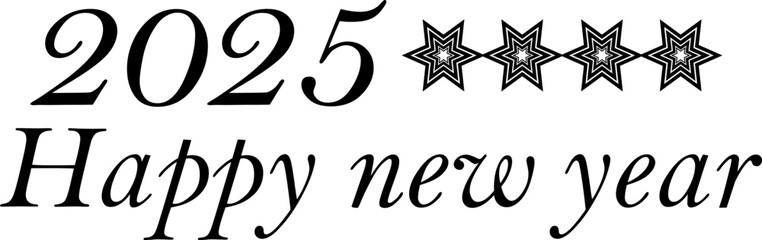 Obraz premium Happy New Year 2025 logo text design. New year celebration banner, greeting card and poster element. Holiday vector. New year ornament. Decoration black element isolated on transparent background.