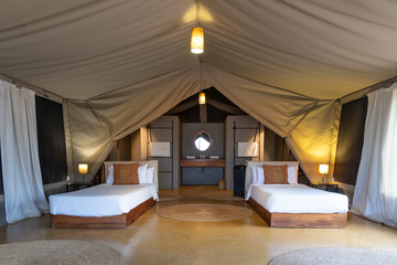 Interior of a luxery tent lodge during safari in Tarangire National Park in Tanzania East Africa © Hilda Weges