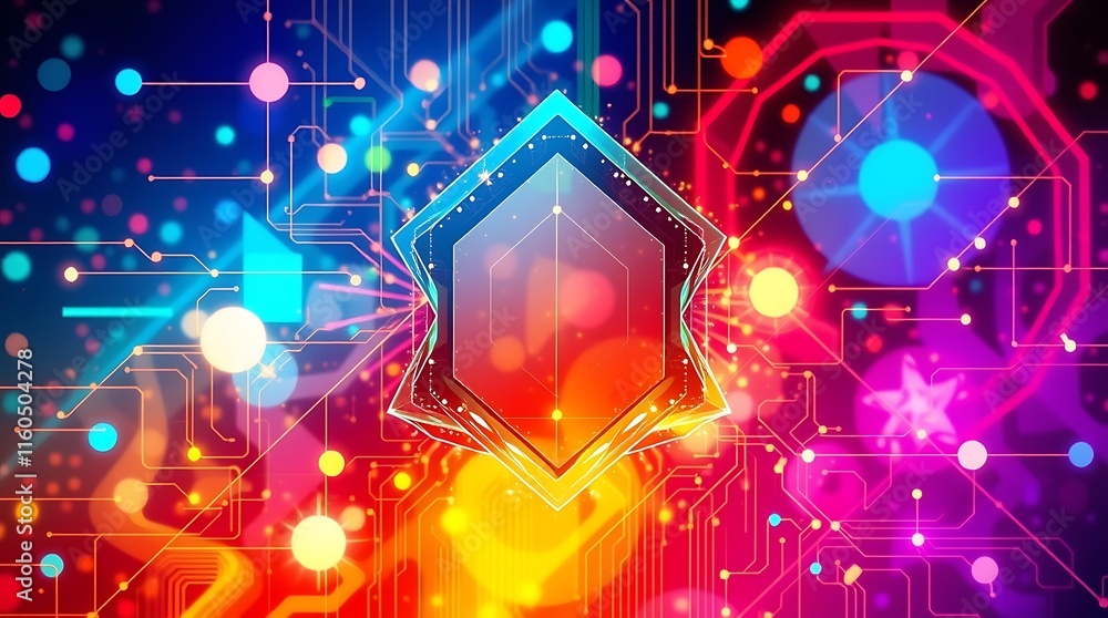 Poster the heart of innovation: abstract digital art depicting a vibrant, futuristic microprocessor at the 