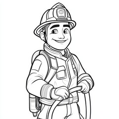 Heroic Firefighter Illustration: A determined firefighter, complete with helmet and gear, stands ready, embodying courage and service.