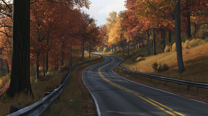 Fototapeta premium Winding country road surrounded by autumn trees