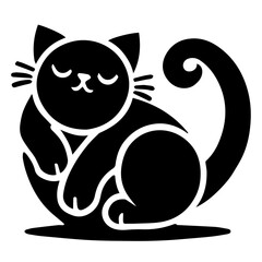 Whimsical Black Silhouette of a Minimalist Cartoon Cat in Resting Pose