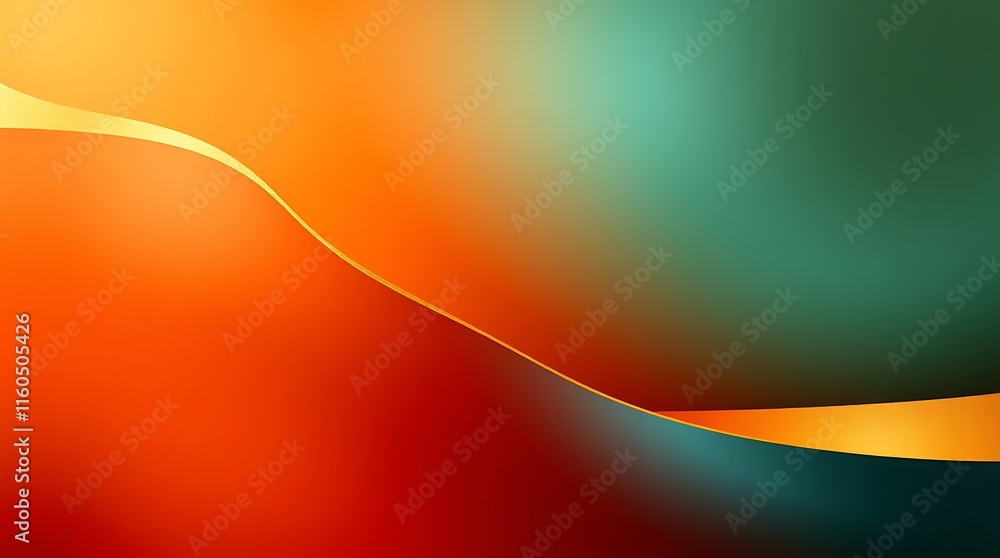 Poster abstract gradient: abstract gradient background in orange, yellow and blue with a thin gold line.