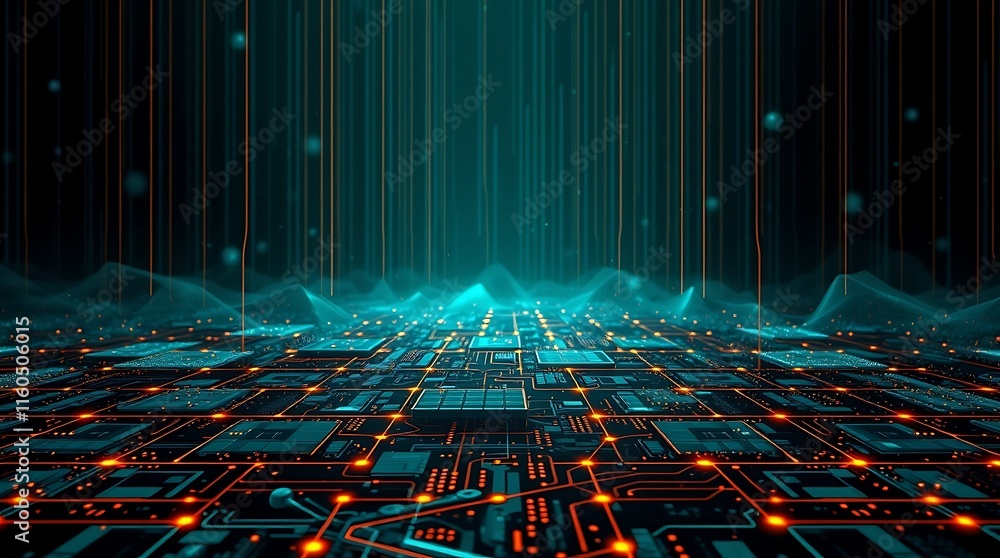 Aufkleber digital horizon: an ethereal and futuristic digital landscape with glowing circuits and lines, creat