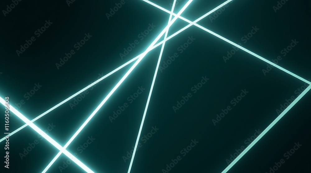 Poster abstract teal neon lines: a minimalist design featuring vibrant teal neon lines intersecting against
