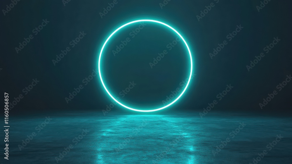 Poster luminous circle illuminating a darkened room, captivating display of light and shadow