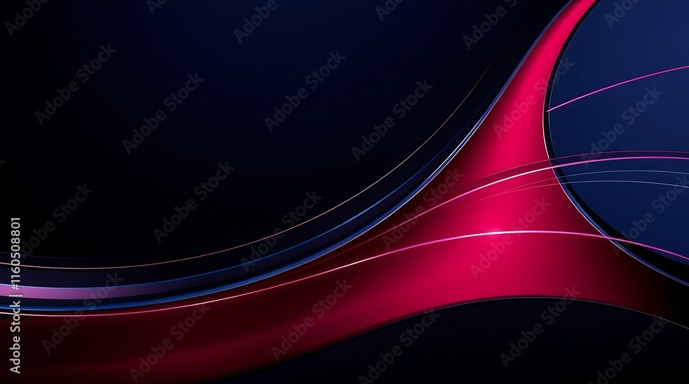 Poster abstract dark red swirls: a vibrant red ribbon swirls across a deep blue background, creating a dyna