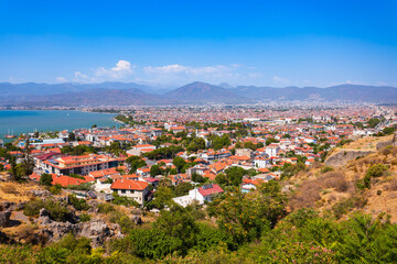 Fethiye city aerial panoramic view in Turkey