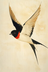 Elegant Traditional Japanese Ink Wash Painting of a Bird