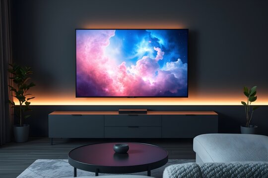 Modern living room with smart tv. future technology and architecture concept.