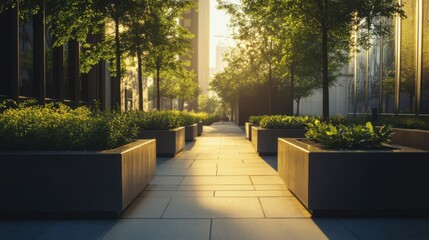 A minimalist urban garden with simple planters and clean architectural lines