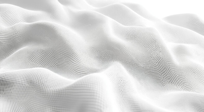 Abstract low-poly mesh on white background with light gray tones, adding futuristic depth. Ideal for technology-themed designs, digital marketing, or web development. Negative space for text or brandi