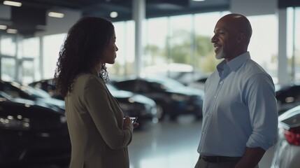Trade-in negotiation overview. Featuring a dealer showcasing options to a customer
