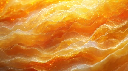 Abstract layered texture of orange and yellow mineral with intricate patterns.