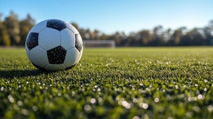 Fototapeta premium Soccer ball on a green field.