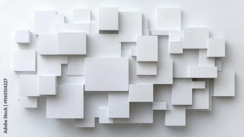 Poster abstract white cube cluster, 3d render.