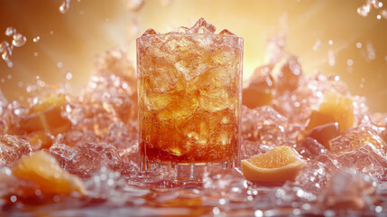 Refreshing Iced Beverage with Orange Slices 