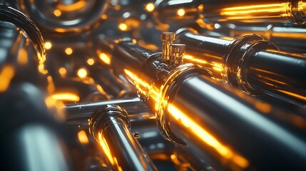 Naklejka premium A series of pipes are shown in a metallic, glowing hue