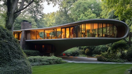 Fototapeta premium A cantilevered house with a bold and artistic structural design, 2025