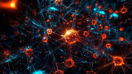Fototapeta premium A colorful image of neurons with blue and red colors