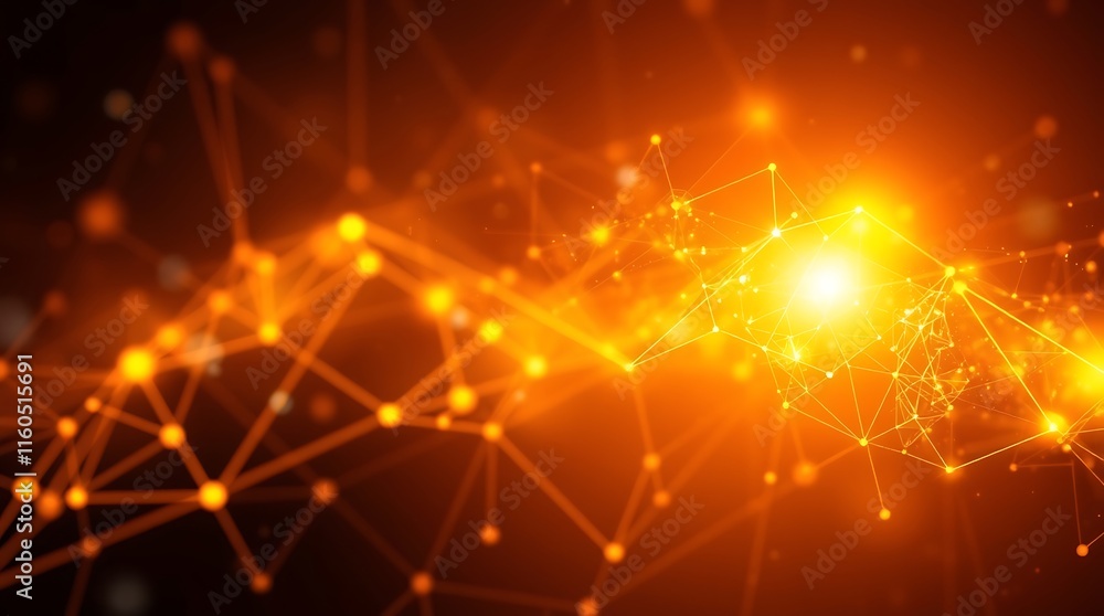 Aufkleber burning bright: abstract network of glowing orange lines and nodes forming a dynamic, energetic patt