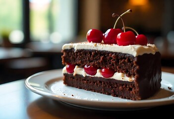 chocolate cake with cherry ,copy space