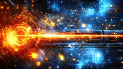 Fototapeta premium A vibrant, futuristic design featuring a glowing energy beam amidst a cosmic background.