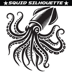 Squid silhouette isolated on white background.