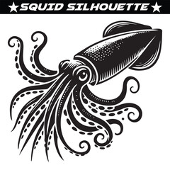 Squid silhouette isolated on white background.