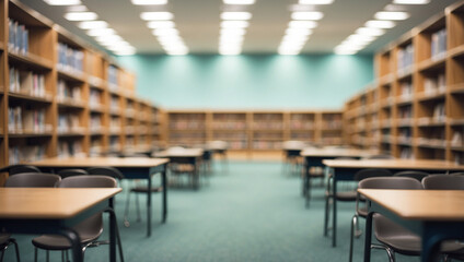 A Conceptual Blurred Image of an Empty College Library Interior