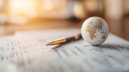 Exploring international relocation paperwork with globe and pen