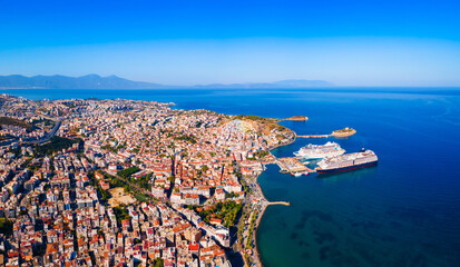 Fototapeta premium Kusadasi city aerial panoramic view in Aydin Province, Turkey