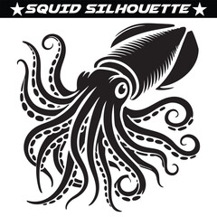 Squid silhouette isolated on white background.