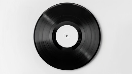 Obraz premium Black vinyl record with white label on a white background.
