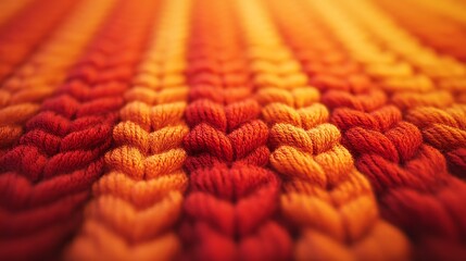 A vibrant orange and red knitted texture with bold, interwoven patterns, warm and vivid.