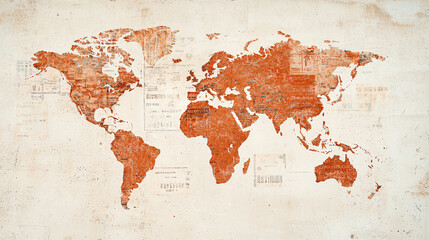 World map with vintage passport stamps and textures, evoking travel nostalgia © Supapich