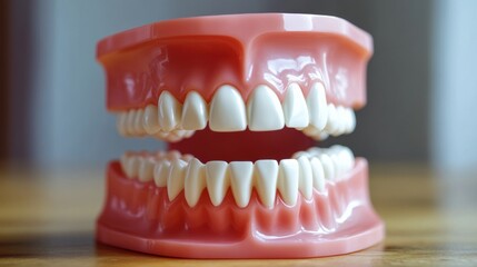 A dentist demonstrating proper brushing technique to a patient using a dental model