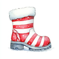 Festive watercolor boot design holiday theme illustration cheerful environment close-up seasonal concept, isolated on white background
