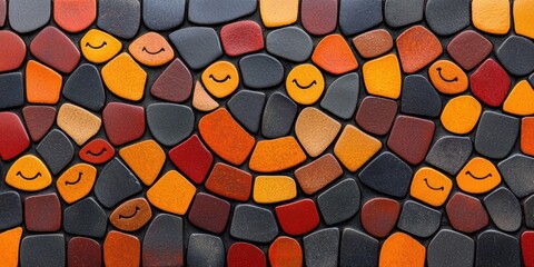 Emotional Value concept. Colorful mosaic artwork with joyful expressions in stone patterns.