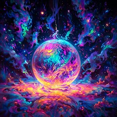 Mystical alchemist's workshop with glowing vials, swirling vapors, and ancient tomes