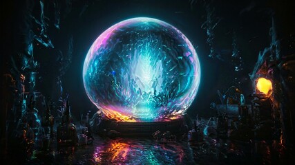 Mystical alchemist's workshop with glowing vials, swirling vapors, and ancient tomes