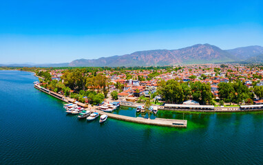 Koycegiz town and lake aerial panoramic view in Turkey