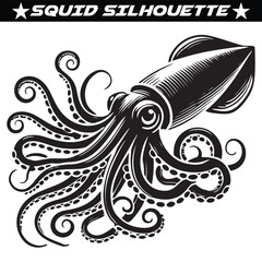 Squid silhouette isolated on white background.