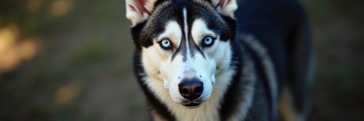 Obraz premium Stunning Close Up Portrait of a Siberian Husky with Striking Blue Eyes for Animal and Pet Lovers