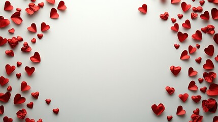 Valentine Hearts Border Red Paper Hearts on White Background Romantic Layout for Greeting Cards Valentine's Day Copy Space Concept
